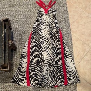 Maxi Dress With Zebra Pint with Red Accents